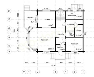 Проект дома из оцилиндрованного бревна 8х11 № ДиОБ-74